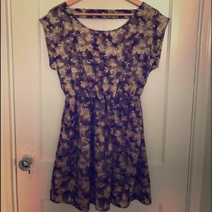 Floral A-Line Open Back Dress w/ Pockets